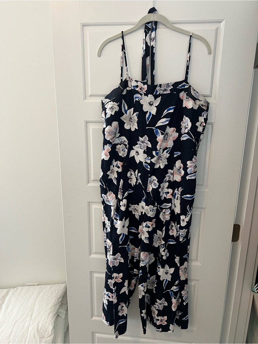 NWOT banana republic navy pink white tropical floral crop jumpsuit size 12